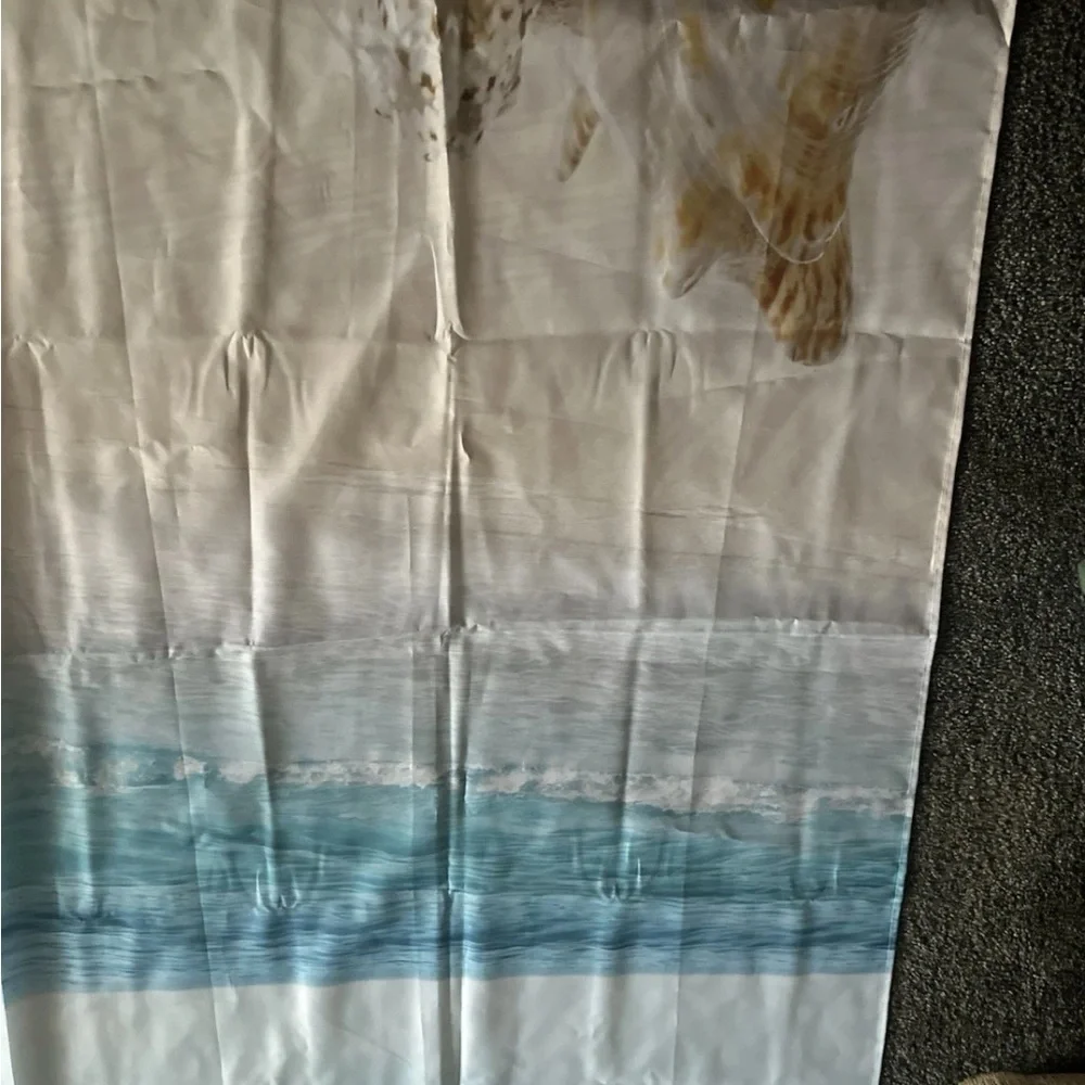 Beach Shower Curtain Tropical Ocean Waves Seashell Starfish Nautica Decor 60x71